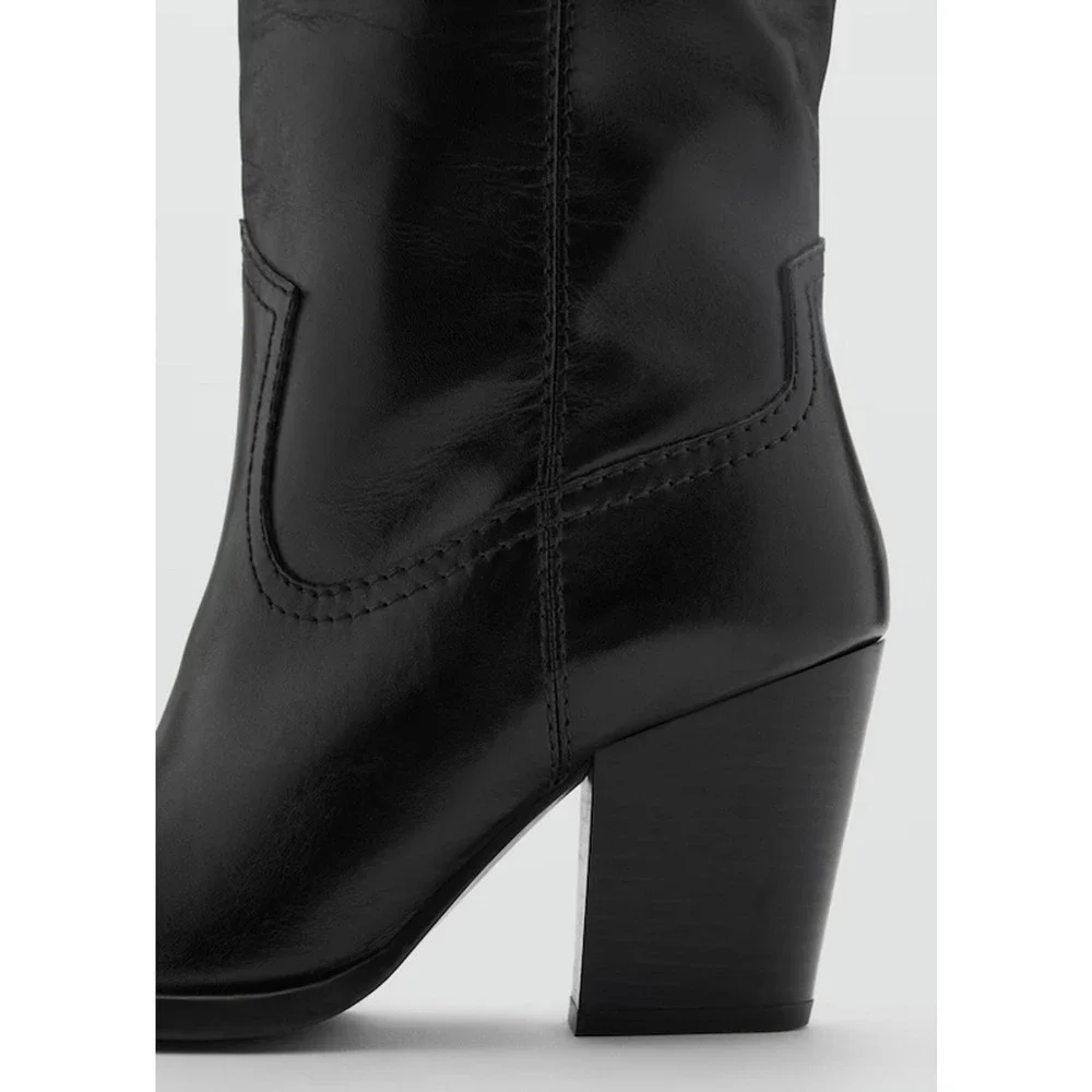 NEW MANGO MNG BLACK LEATHER COWBOY BOOTS SZ 38 7.5 - Picture 7 of 10